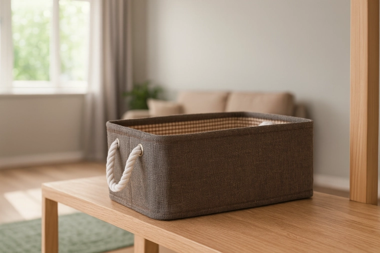 Coș textil pentru depozitare cu mânere din frânghie 30 × 40 × 18 cm maro