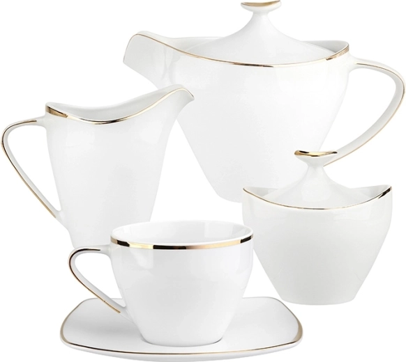 Set de cafea MariaPaula Moderna pătrat cu decor auriu pentru 6 persoane, 15 piese