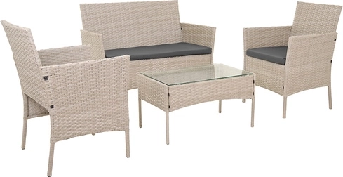 Set de grădină din ratan bej GARDLOV cu sticlă și perne