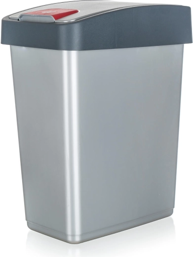 Coș de gunoi basculant 25 l, dreptunghiular, plastic, argintiu/gri