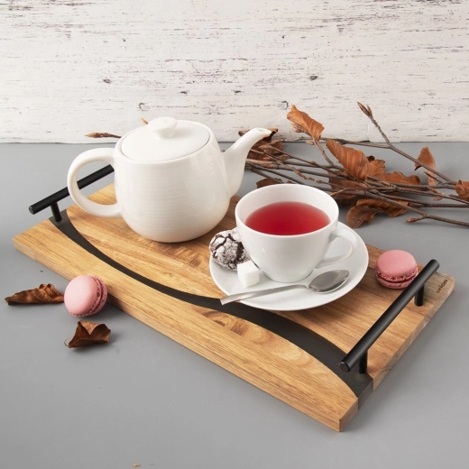 Lemn natural de salcâm cu rășină decorativă „de râu”