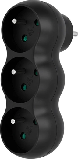 Adaptor distribuitor Solight cu suport rabatabil, 3 prize, negru mat