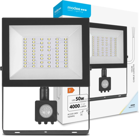 Proiector LED cu senzor de mișcare 50 W, 4000 lm, 6000 K, 120°, MODEE E‑series