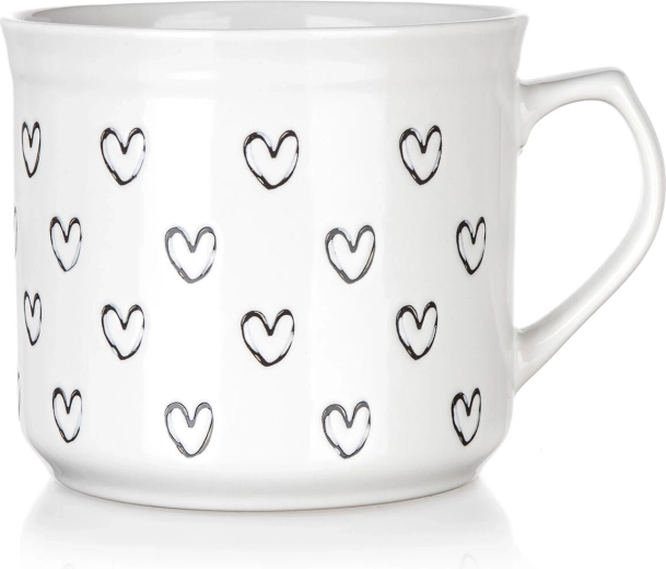 Cană ceramică 660 ml cu inimioare – albă