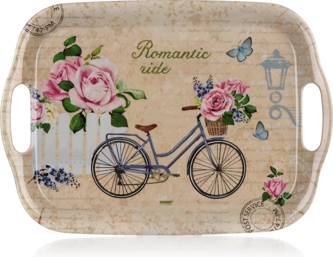 Tavă de servire din melamină Romantic Ride 36 × 25,5 cm cu mânere