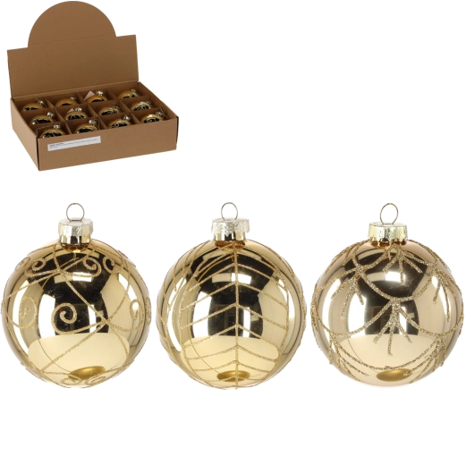 Glob de Crăciun din sticlă 8 cm cu brocart auriu