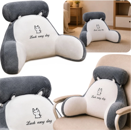 Pernă ergonomică de șezut cu suport pentru spate și cotiere Luck every day, alb-gri 60 × 40 cm