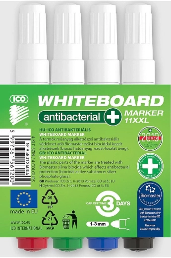 Markere antibacteriene pentru tablă albă ICO, set 4 culori