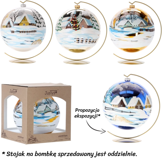 Glob de Crăciun din sticlă, decorat manual, 20 cm – alb și gri