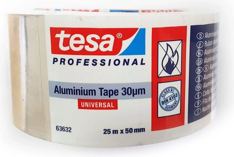 Bandă adezivă din aluminiu TESA 50 mm × 25 m, argintie