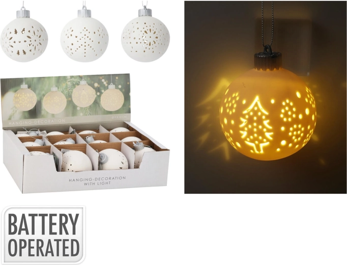 Glob decorativ LED suspendat 10 cm – alb, mix de motive