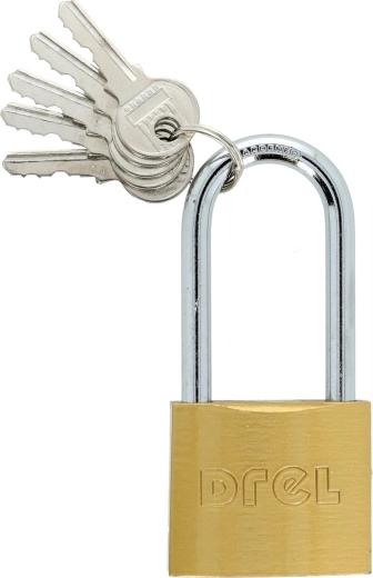 Lacăt tip yala 50 mm cu ochet prelungit, alamă, 5 chei