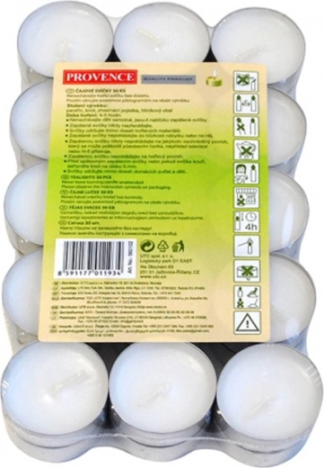Lumânări tip pastilă Provence albe, neparfumate, 30 buc