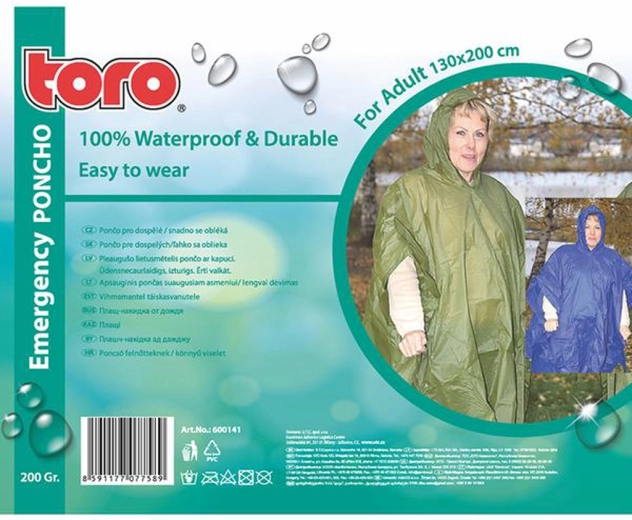 Pelerină poncho pentru adulți TORO 130 × 200 cm