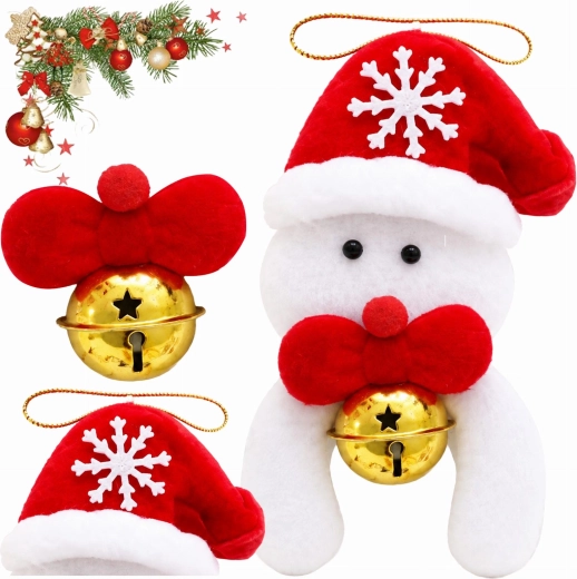Decorațiune suspendată de Crăciun om de zăpadă cu clopoțel, 12 cm
