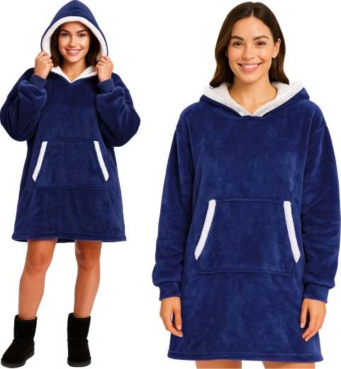 Ruhhy hanorac-pătură oversize cu glugă XXL, bleumarin închis - 1 bucată