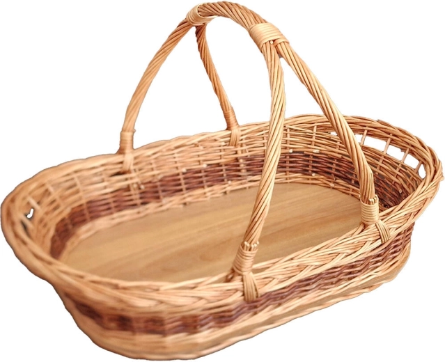 Tavă din răchită cu mânere, medie, 44 × 30 × 27 cm, lăcuită