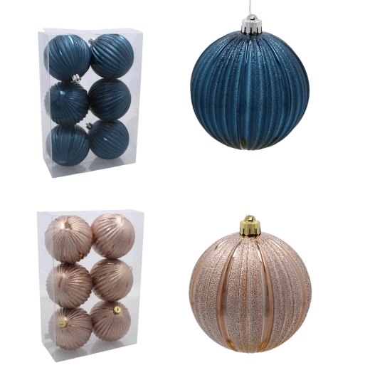 Set de globuri de Crăciun 10 cm – granat și bej‑auriu, 6 buc.