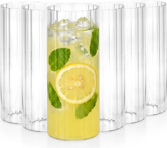 Pahare înalte Vilde striate pentru băuturi 460 ml, 6 buc.