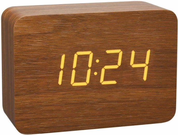 Ceas deșteptător radio-controlat TFA Clocco cu aspect din lemn, maro