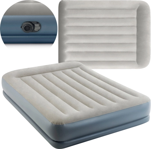Pat gonflabil din velur INTEX Pillow Rest Mid-Rise, dublu, cu pompă electrică 203 × 152 × 30 cm