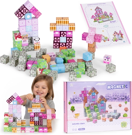 Set de construcție magnetic pentru copii, 113 piese