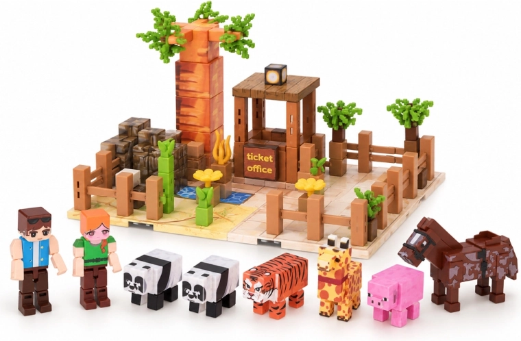 Scenă de zoo cu animale și figurine