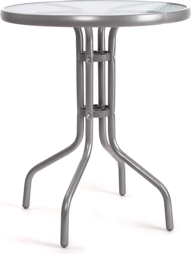 măsuță de grădină cu blat din sticlă, diametru 60 cm, argintie