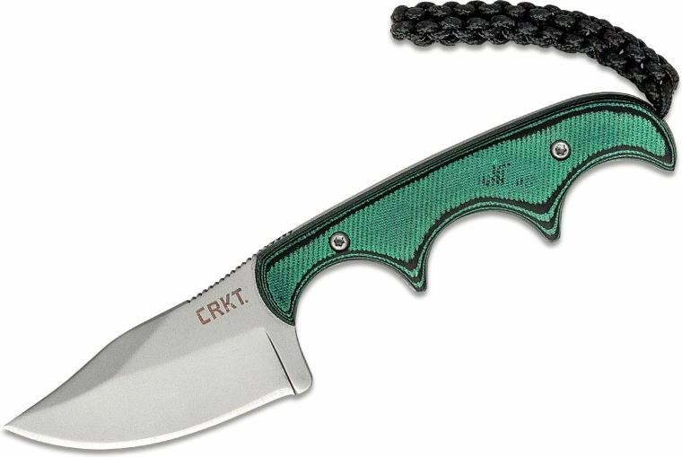 CRKT Minimalist Bowie – cuțit mic de gât 5,3 cm, verde‑negru, G10, teacă
