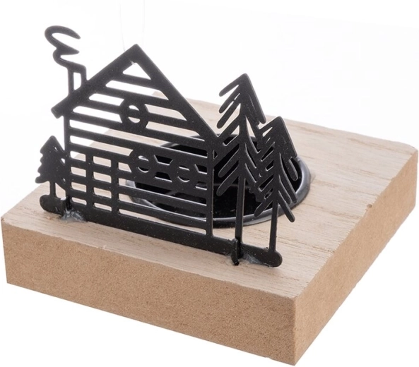 Sfeșnic decorativ în formă de căsuță din lemn și metal 8 × 8 × 7 cm