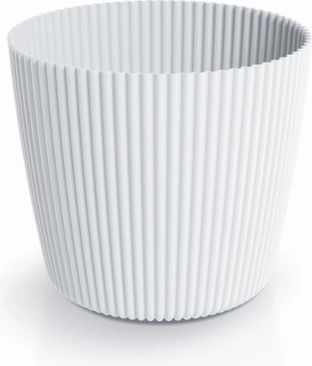 Ghiveci de flori din plastic Milly Round 34,2 cm alb cu striații verticale