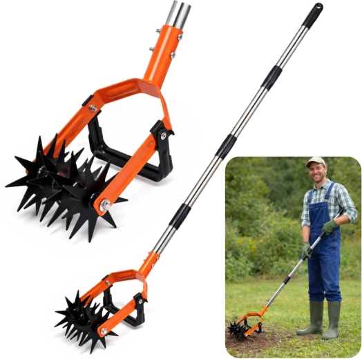 Cultivator rotativ manual cu coadă telescopică pentru plivit și afânat solul