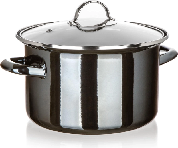 Oală emailată cu capac de sticlă 24 cm 3,7 l Metallic Black