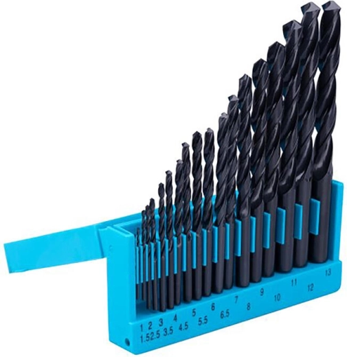 Set de burghie HSS pentru metal, 1,0–13,0 mm, 19 piese