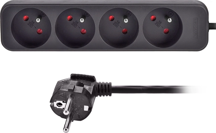 Prelungitor Solight cu 4 prize, negru, 3 m