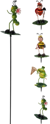 Indicator decorativ de grădină cu animăluț pe frunză 56 cm, metal, mix de tipuri