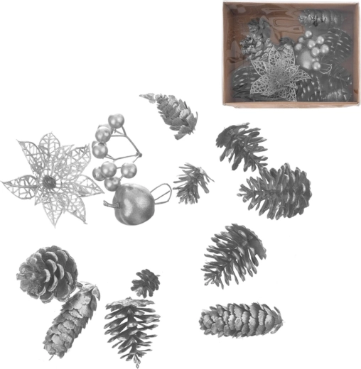 Ornament din plastic argintiu în cutiuță (mix)