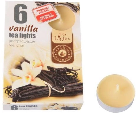 Lumânări parfumate tip tealight cu aromă de vanilie și portocală, 6 buc.