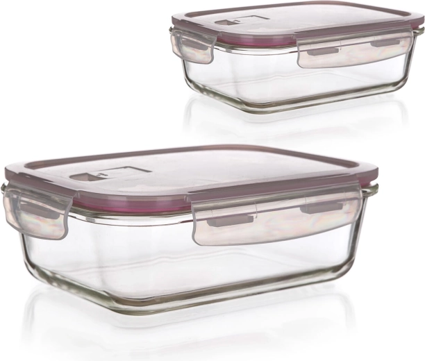 Set de caserole din sticlă Lora dreptunghiulare 0,55 l și 0,95 l cu capace PP