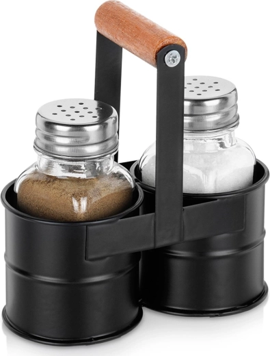 Set solniță și piperniță cu suport, 3 piese