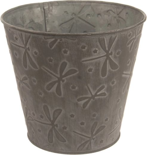 Ghiveci decorativ din tablă cu motiv de libelule, gri, 15 × 15 × 13 cm