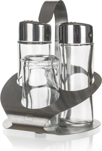 Set solniță și piperieră Culinaria 35 ml cu suport din inox și recipient pentru scobitori