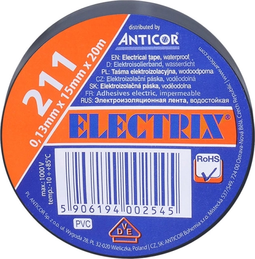 Solight bandă electroizolantă 15 mm x 0,13 mm x 20 m neagră