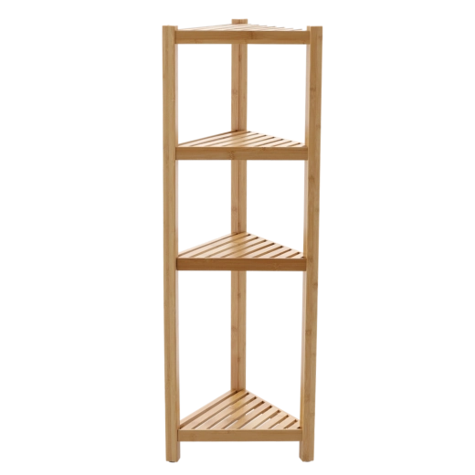 Etajeră de colț din bambus cu 4 polițe, 34 × 34 × 99 cm