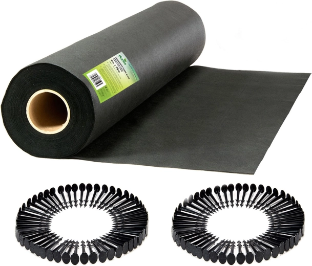 Textil nețesut pentru grădină 1 × 75 m cu 50 de țăruși – negru