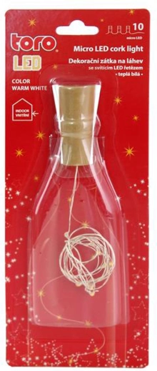 Șir luminos decorativ pentru sticlă cu dop de plută TORO, 10 LED-uri, alb cald