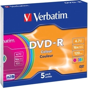 Verbatim DVD-R Colour 4,7 GB 16× slim case - 5 buc.
