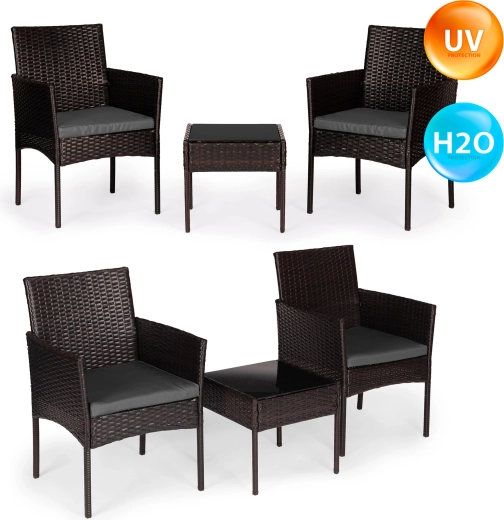 Set de grădină din technorattan pentru 2 persoane cu măsuță de cafea, maro închis, MultiGarden