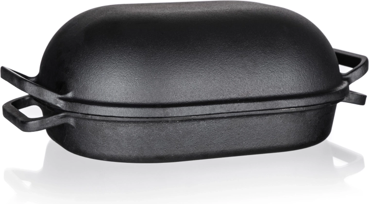 Tavă ovală din fontă cu capac