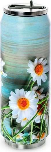 Cană termo din inox în formă de doză cu flori 500 ml